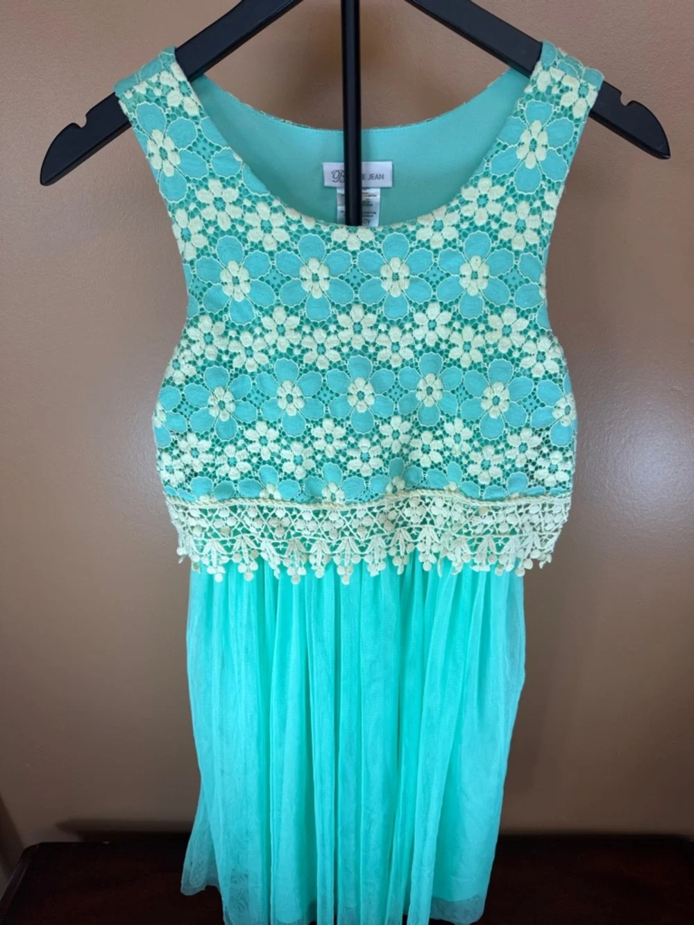 Bonnie Jean Aqua‎ Lace Floral Bodice Dress with Cream Trim